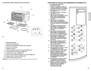 Page 12



Le produit peut différer légèrement de celui illustré.
   .  Affichage numérique
    .  témoin de fonctionnement
    .  t ableau de commande électronique (voir la figure B)
    .  Porte en verre courbée
    .  Poignée de la porte
 † 6.  Plateau à miettes coulissant (n° de pièce C tO60-0)
 †  7.  grille coulissante (n° de pièce C tO60-0)
 †  8.  Lèchefrite (n° de pièce C tO60-0)
 †  9.  Plat de cuisson...