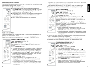 Page 6
0


COnVeC tiOn COOking FunC tiOn
The ConveCTIon function uses an internal fan to distribute heat evenly. You can only 
use this feature with the  BAke function. 
1. To turn on the fan  for convection cooking:
•    After you have selected the desired temperature and time, 
press  StArt/St OP button then press the Conv  button. You 
will hear the fan running and the digital display shows the fan 
symbol throughout the cooking cycle (L).
•    When baking using convection, the temperature...