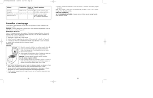 Page 1222
21
Aliment Température Durée en  Conseils pratiques
minutes
Crevettes  350°F (175 °C) De 2 à 4 Bien égoutter, puis faire frire.(surgelées) Servir avec sa sauce préférée
Bâtonnets de zucchini, 350°F (175 °C) De 3 à 5 Tremper dans un mélange
une seule couche d’œufs, puis passer dans 
de la chapelure assaisonnée.Entretien et nettoyageL’utilisateur ne peut entretenir aucune pièce de l’appareil. En confier l’entretien à du
personnel qualifié.
Important :Toujours débrancher l’appareil et le laisser...