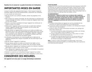 Page 6
0


FRAN
ÇAIS
FICH e POLARISÉ e
l'appareil 	est 	muni 	d'une 	fiche 	polarisée 	(une 	lame 	plus 	large 	que 	l'autre). 	Afin	
de 	minimiser 	les 	risques 	de 	secousses 	électriques, 	ce 	genre 	de 	fiche 	n'entre	
que 	d'une 	façon 	dans 	une 	prise 	polarisée. 	lorsqu'on 	ne 	peut 	insérer 	la 	fiche	
à 	fond 	dans 	la 	prise, 	il 	faut 	tenter 	de 	le 	faire 	après 	avoir 	inversé 	les 	lames 	de	
côté. 	Si 	la 	fiche 	n'entre 	toujours 	pas 	dans 	la...