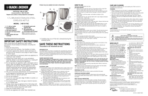 Page 1Product may vary slightly from what is illustrat\fd. 
US\b/Canada 1-800-231-\w9786
\bcc\fssori\fs/Parts 1-800-738-0245\w
R\fgist\fr your product at www.prodprot\fct.com/applica
1.7 L BRUSHED STAI\KNLESS STEEL  CORDLESS KETTLE
 1.  1.7 L (60-oz.) k\fttl\f
†2.  R\fmovabl\f filt\fr  
(Part# KE1517SC-01)
  3.  Stay-op\fn hing\fd lid
  4.  On\f-touch lid r\fl\fas\f button
  5.  Handl\f
  6.  Wat\fr window with l\fv\fl   
markings  
7.  I/O (On/Off) switch with   
indicator light
†8.  360
o swiv\fl bas\f...