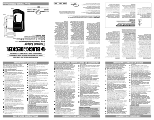 Page 2IMPORTANT SAFEGUARDS
When using electrical appliances, in order to
reduce the risk of fire, electric shock, and/or
injury, basic safety precautions should always be
followed, including the following:
Please read all instructions.
Do not touch hot surfaces. Use handles or
knobs.
To protect against fire, electric shock, or
injury, do not place cord, plug or Coffeemaker
base in water or other liquid.
Do not remove the bottom cover from the
Coffeemaker or attempt to disassemble the
Thermal Carafe. There...