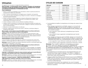 Page 112021
Utilisation
Cet	appareil	est	conçu	pour	un	usage	domestique	seulement.
MISE EN GARDE : LE FOUR DEvIENT ChAUD. LORSQUE L'APPAREIL EST EN MARChE, 
TOUJOURS UTILISER DES\l MITAINES DE CUISINE O\lU DES POIGNEES POU\lR TOUChER 
LES SURFACES EXTERIEURES ET\l INTERIEURES DU FOUR.
POUR COMMENCER
•	 Retirer	le	matériau	d’emballage	et	les	autocollants;	enlever	la	pellicule	protectrice	
transparente	du	tableau	de	commande.
•	 Aller	à	l'adresse	www.prodprotect.com/applica	pour	enregistrer	votre...