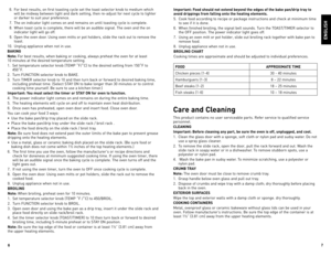 Page 467
ENGLISH
		
6.	 For	 best	results,	 on	first	 toasting	 cycle	set	the	 toast	 selector	 knob	to	medium	 which	
will	 be	midway	 between	 light	and	dark	 setting,	 then	re-adjust	 for	next	 cycle	 to	lighter	
or	 darker	 to	suit	 your	 preference.
		 7.	 The	 on	indicator	 light	comes	 on	and	 remains	 on	until	 toasting	 cycle	is	complete.
		 \f.	 When	 toast	cycle	 is	complete,	 there	will	be	an	 audible	 signal.	The	oven	 and	the	on	
indicator	 light	will	go	off.
		 9.	 open	 the	oven	 door.	 Using...