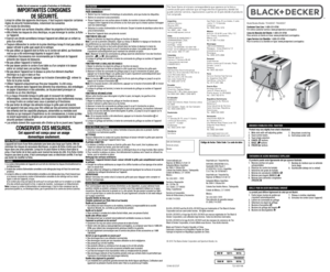 Page 21314 6 - 0 0 E / S / FModel/Modelo /Modèle: TR3490SKT, TR6490SKT
Customer Care Line : 1- 8 0 0 -231-978 6
For online customer service: www.prodprotect.com/applica
Línea de Atención del Cliente:
 1- 8 0 0 -231-978 6
Para servicio al cliente en línea: www.prodprotect.com/applica
Ligne Service à la Clientèle : 1- 8 0 0 -231-978 6
Pour le service à la clientèle en ligne: www.prodprotect.com/applica
  1.  Wide slots with self-adjusting guides
  2.  Toast control levers
  3.  Toast shade selectors
 4.  CANCEL...