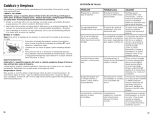 Page 14
6
7

eSPaÑOL
Cuidado y limpieza
este	 producto	 no	contiene	 piezas	reparables	 por	el	consumidor.	 Para	servicio,	 acuda		
a	 personal	 calificado.
LIMPIeZa  deL HOrNO
Importante:  apague el aparato, desconecte de la toma de corriente y permita que se 
enfríe antes de limpiar cualquier pieza.   después de lavadas, siempre seque bien todas 
las piezas antes de instalarlas para utilizar el horno nuevamente.
1.	limpie	 la	puerta	 de	vidrio	 con	una	 esponja,	 una	toalla	 suave,	 almohadilla	 de...