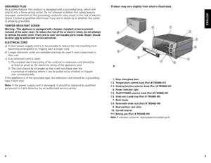 Page 3



product may vary slightly from what is illustrated.
 1.  easy-view glass door
† .  t emperature control knob (p art # tro80-01)
† .  Cooking function selector knob (p art # tro80-0)
  .  p ower indicator light
† .  toast/tIMer selector knob (p art # tro80-0)
†  6.  slide-out crumb tray (p art # tro80-0)
  7.  rack hooks
†  8.  reversible slide rack (p art # tro80-06)
  9.  dual position rack slots
  10.  Curved interior
†  11....