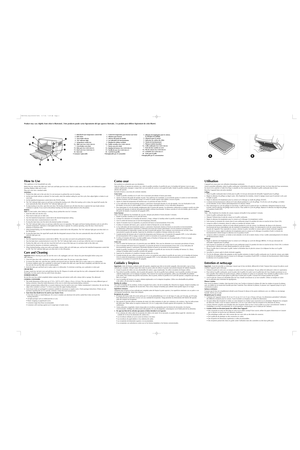 Page 21. Bake/broil toast temperature control dial
2. Bake timer
3. Toast shade selector
4. On indicator light
5. Swing-down crumb tray
†6.Slide rack 
(Part # KWS-140A-02)
7. Curved glass oven door
†8.Bake pan 
(Part # KWS140A-01)
†9.Broil rack 
(Part # KWS140A-47)
10. Rack slot
†Consumer replaceable1. Sélecteur de température pour la cuisson, 
le rôtissage ou le grillage
2. Minuterie pour la cuisson
3. Indicateur de couleur des rôties
4. Témoin de fonctionnement
5. Plateau à miettes basculant 
†6.Grille...