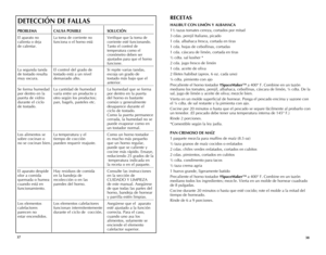 Page 20
3738
RECETAS
HALIBUT CON LIMÓN Y ALBAHACA
1½ tazas tomates cereza, cortados por mitad
3 cdas. perejil Italiano, picado
1 cda. albahaca fresca, cortada en tiras
1 cda. hojas de cebollinas, cortadas
1 cda. cáscara de limón, cortada en tiras
½ cdta. sal kosher *
2 cda. jugo fresco de limón
1 cda. aceite de oliva
2 filetes habibut (aprox. 6 oz. cada uno)
¼ cdta. pimiento con ajo
Precaliente el horno tostador †SpaceMaker™ a 400° F. Combine en un tazón 
mediano los tomates, perejil, albahaca, cebollinas,...