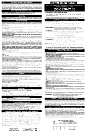 Page 3ADVERTENCIA: ADVERTENCIAS E INSTRUCCIONES
PARA REDUCIR EL RIESGO DE LESIONES:
• Antes de cualquier uso, asegúrese que cualquier persona que vaya a utilizar esta herramienta lea y
comprenda todas las instrucciones de seguridad y la información contenida en este manual.
• Conserve estas instrucciones y repáselas con frecuencia antes de usar la herramienta e instruir a otras
personas.
ADVERTENCIA:Siempre que utilice herramientas eléctricas debe seguir ciertas precauciones  
básicas de seguridad, a fin de...