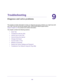 Page 130130
9
9.   Troubleshooting
Diagnose and solve problems
This chapter provides information to help you diagnose and solve problems you might have with 
your Trek. If you do not find the solution here, visit the NETGEAR support site at 
support.netgear.com for product and contact information.
The chapter contains the following sections:
•Quick Tips 
•Troubleshoot with the LEDs 
•Cannot Log In to the Trek 
•Cannot Access the Internet 
•Changes Not Saved 
•Incorrect Date or Time 
•Wireless Connectivity...