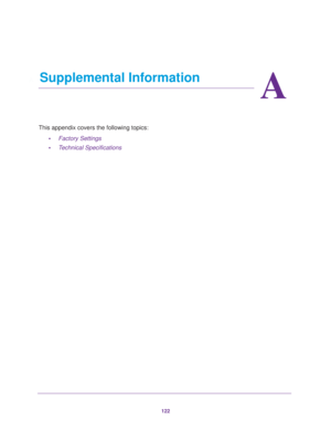 Page 122122
A
A.   Supplemental Information
This appendix covers the following topics: 
•Factory Settings 
•Technical Specifications  