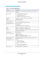 Page 125Supplemental Information
125 AC1450 Smart WiFi Router
Technical Specifications
Table 4.  AC1450 Router specifications  
FeatureDescription
Data and routing protocols TCP/IP, RIP-1, RIP-2, DHCP, PPPoE, PPTP, Bigpond, Dynamic DNS, UPnP, 
and SMB
Power adapter • North America: 120V, 60 Hz, input
• UK, Australia:  240V,  50  Hz,  input
• Europe: 230V, 50 Hz, input
• All regions (output): 12V DC @ 2.5A, output
Dimensions  Dimensions: 1191 x 198.5 x 65 mm (7.5 x 7.79 x 2.55 lbs)
Weight  Weight: 430g (0.94 lb)...