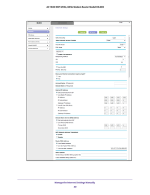 Page 49Manage the Internet Settings Manually 49
 AC1600 WiFi VDSL/ADSL Modem Router Model D6400 