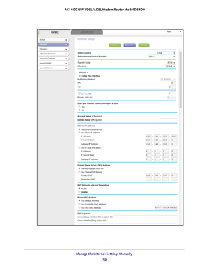 Page 59Manage the Internet Settings Manually 59
 AC1600 WiFi VDSL/ADSL Modem Router Model D6400 