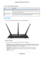 Page 12Table 1. LED descriptions (Continued)
DescriptionLED
Pressing this button for two seconds turns the 2.4 GHz and 5 GHz WiFi radios on and off.
If this LED is lit, the WiFi radios are on. If this LED is off, the WiFi radios are turned off and you
cannot use WiFi to connect to the router.
WiFi On/Off button with LED
This button lets you use WPS to join the WiFi network without typing the WiFi password.The
WPS LED blinks white during this process and then lights solid white.
WPS button with LED
Rear Panel...