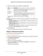 Page 85Control Access to the Internet 85
 Nighthawk DST AC1900 DST Router and DST Adpater Model R7300DST
9. 
Specify a new outbound rule as described in the following table.
FieldDescription
Protocol Select the protocol (TCP or  UDP) that is associated with the service or
application. If you are unsure, select  TCP/UDP.
Starting Port Enter the start port for the service or application.
Ending Port If the service or application uses a range of ports, enter the end port \
for
the range. If the service or...