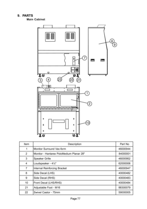 Page 77
4
3212223
1
10
7
8
9
2
9. PARTS
m e t Ino i t p i r c s e DoN t r a P
1mr o f - c a V d n u o r r u S r o t i n o M4 4 9 0 0 0 6 4
2"8 2 r a n a l P m u i d e M o l o P x e r a t n a H - r o t i n o M1 0 0 0 0 0 4 8
3el l i r G r e k a e p S2 5 9 0 0 0 6 4
4"½ 4 - r e k a e p s d u o L6 0 0 0 0 0 2 6
7te k c a r B g n i c r o f n i e R l a n r e t n I7 4 9 0 0 0 6 4
8)S H L ( l a c e D e d i S2 8 4 0 0 0 0 4
9)S H R ( l a c e D e d i S3 8 4 0 0 0 0 4
0 1)S H R / S H L ( l a c e D t n o r...