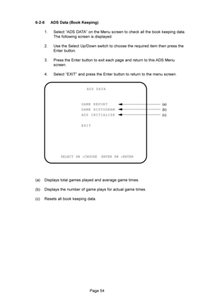 Page 5443 ?-? 
% %2&&(O+5
 $99%	(
	8	88

	




2 >	>G9
			



	
	
+

 
	+

	

	
9(


3 $+)%
	+


	

SELECT SW :CHOOSE  ENTER SW :ENTER
(a)
(b)
(c) GAME REPORT
GAME HISTOGRAM
ADS INITIALIZE
EXITADS DATA
/5 9
...