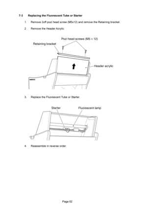 Page 6202 P< ,%$+ 3,&$ 1& % 
 :#2A
	
/(@24
#	:


7
2 :#	6



 :	*




3 :

#



Pozi head screws (M5 × 12)
Header acrylic  
Retaining bracket
Fluorescent lampStarter  