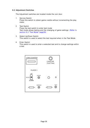 Page 388C
PLAYER 1
COIN COUNTER
2 Amp  Q/B
(Coin Fuse)
UP
SELECT
DOWN
SERVICE ENTERTEST
84) $\f
#
\b	3 \f

	


	


: #

	 	

	



	\f




	

 \b
	 	
	

\b   

 
 	 	


   

 5 


 ?%8 F \b  BF  8+
8 6

	 \b	

	
\f...