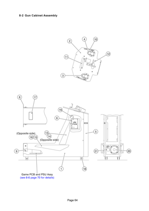Page 64?@
S4) \f
.
!
JYUJYUP C BP C B
Game PCB and PSU Assy
(see 8-6 page 70 for details)
2410
12
3
11
817
5
2120
118
19
6
15
9
13
14
(Opposite side)16
(Opposite side) 