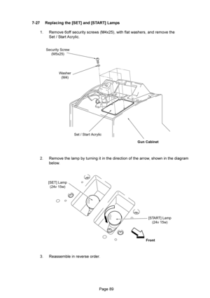 Page 89	 U-U  ,%X
Y (X
Y2
 G@@:%1:*
,+-% @ -&) 
$$:1%:
 G 9(1&%&%%& )%:%&@ - &%& )%
(
 G(%&)
Security Screw
(M5x25)
Gun Cabinet Set / Start Acrylic Washer
(M4)
[SET] Lamp
(24v 15w)
[START] Lamp
(24v 15w)
Front 