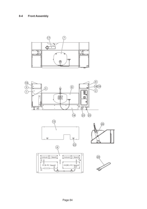 Page 84Page 84 8-4 Front Assembly
10
3
1
13
224
Sensor PC board
FCB PC boardSensor PC board
JV2R S PC board
9
2
1819
252314
8
177
26
5
20 