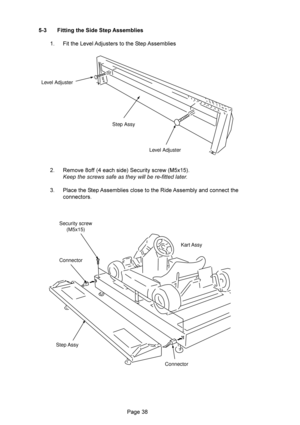 Page 38 0< 4,#&
2!
 )-(:#,?(12%+#-
 .%==$8(-,&18-/8$!&
	


		
 #8(12%+#-8#(.-,%+#/ ,8  8(
8  8
Kart Assy Security screw
(M5x15)
Step Assy
Connector Connector
Level Adjuster
Step Assy
Level Adjuster 