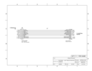 Page 30D
C
B
A
4321 D
C
B
A4321
DATE2/29/00
DESCRIPTION# W F2050X - LIGHT RING EXTENTION
HARNESS
DRAW N BYMMARTIN
FILENAMEWFREV2.VSD
PAGE12 OF 25REVISED6/13/01
TITLEW heel Of Fortune
9 PIN PLUG #2292
SPLIT PIN #2100
PIN 7:  KEY PLUG #2549
1
2
3
4
5
6
7
8
9
9 PIN CAP #2551
FEMALE PIN #2102
1
2
3
4
5
6
7
8
9P GND
D DATA
P GND
CLK 1
BLTCH
P GND
KEY
+ 13VDC
+ 13VDCBLACK
yellow/blue
black
yellow/red
yellow/violet
BLACK
KEY
LIGHT BLUE
LIGHT BLUEP GND
D DATA
P GND
CLK 1
BLTCH
P GND
+ 13VDC
+ 13VDC BLACK
yellow/blue...