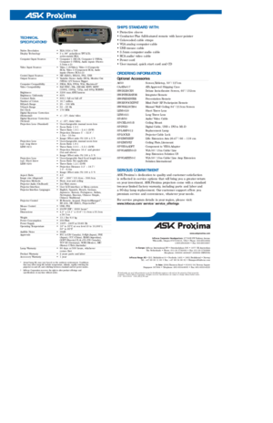 Page 2www.askproxima.com
InFocus Corporate Headquar ters: 27700B SW Parkway Avenue
Wilsonville, Oregon 97070-9215, USA • Phone: 503-685-8888
1-800-294-6400 • Fax: 503-685-8887
In Europe:InFocus International BV • Strawinskylaan 585 • 1077 XX Amsterdam
The Netherlands • Phone: (31) 20 5792000 • Fax: (31) 20 5792999
Freephone: 008000 4636287 (008000 INFOCUS)
InFocus Norge AS• K.G. Meldahlsvei 9 • Postboks 1403 • 1602 Fredrikstad • Nor way
Tel.: +47 69 38 11 00 • Fax.: +47 69 34 06 32 • Firmapost@infocus.com
In...