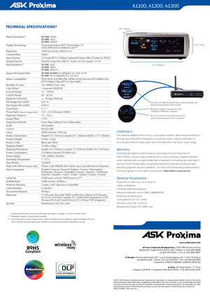 Page 2
©2007 ASK Proxima. All rights reserved. Specifications are subject to change without fur ther notice. InFocus and ASK Proxima are either trademarks or registered trademarks of InFocus Corporation in the United States and other countries. DLP, the DLP logo, and the DLP medallion are trademarks of Texas Instruments. All trademarks are used with permission or are for identification purposes only and are the proper ty of their respective companies.PART NUMBER:  825 - 0161- 00.
www.askproxima.com
InFocus...