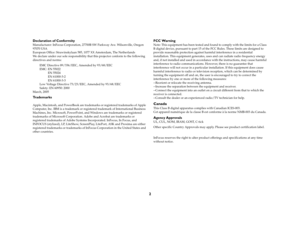 Page 2
2
Declaration of ConformityManufacturer: InFocus Corporation, 27700B SW Parkway Ave. Wilsonville, Oregon 
97070 USA
European Office: Strawinskylaan 585,  1077 XX Amsterdam, The Netherlands
We declare under our sole responsibility th at this projector conform to the following 
directives and norms:
EMC Directive 89/336/EEC, Amended by 93/68/EEC
EMC: EN 55022
           EN 55024  EN 61000-3-2
 EN 61000-3-3
Low Voltage Directive 73/23/EEC, Amended by 93/68/EEC
Safety: EN 60950: 2000 
March,...