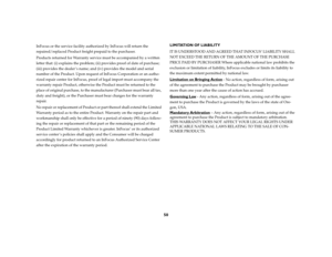 Page 5050
InFocus or the service facility authorized by InFocus will return the 
repaired/replaced Product freight prepaid to the purchaser.
Products returned for Warranty service must be accompanied by a written 
letter that: (i) explains the problem; (ii) provides proof of date of purchase; 
(iii) provides the dealer ’s name; and (iv) provides the model and serial 
number of the Product. Upon request of InFocus Corporation or an autho-
rized repair center for InFocus, proof of legal import must accompany the...