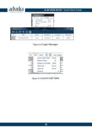 Page 21 A-44 V2/A-54 V2 · Quick Start Guide  21     Figure 3-4 Login Manager   Figure 3-5 Launch Edit Table   