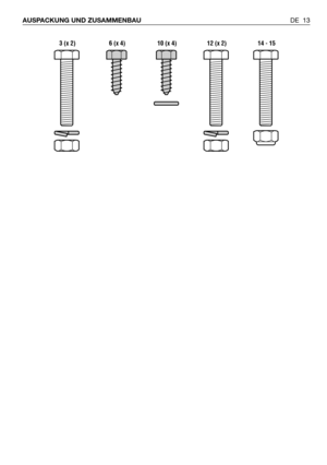 Page 14DE 13 AUSPACKUNG UND ZUSAMMENBAU
 3 (x 2) 6 (x 4) 10 (x 4) 12 (x 2) 14 - 15 