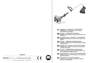 Page 171501012/1
Realizzazione: EDIPROM / bergamo   -   PRINTED IN ITALY
GGP ITALY 
SPA
 • Via del Lavoro, 6 • I-31033 Castelfranco Veneto (TV) ITALY
FRENNLDEESPTEL
Tagliabordi - MANUALE DI ISTRUZIONIATTENZIONE: prima di utilizzare la macchina, leggere
attentamente il presente libretto.Trimmer - OPERATOR’S MANUALWARNING: read thoroughly the instruction booklet before using
this machine.Coupe-bordures - MANUEL D’UTILISATIONATTENTION: lire attentivement le manuel avant dutiliser cette
machine.Trimmer -...