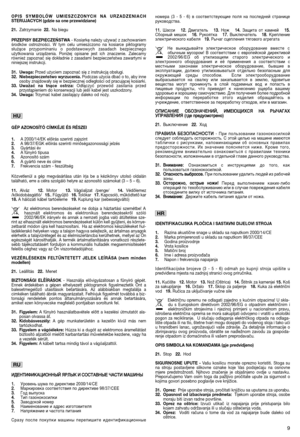 Page 119
OPIS SYMBOLÓW UMIESZCZONYCH NA URZADZENIACH
STERUJACYCH (gdzie sa one przewidziane)
21.
Zatrzymanie22.Na biegu
PRZEPISY BEZPIECZEŃSTWA - Kosiarkę należy używać z zachowaniem
środków ostrożności. W tym celu umieszczono na kosiarce piktogramy
służące przypominaniu o podstawowych zasadach bezpiecznego
użytkowania urządzenia. Poniżej opisane jest ich znaczenie. Zalecamy
również zapoznać się dokładnie z zasadami bezpieczeństwa zawartymi w
niniejszej instrukcji. 
31. Uwaga: Przed użyciem zapoznać się z...