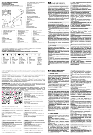 Page 3ZASADY BEZPIECZEŃSTWABEZWZGL DNIE PRZESTRZEGAĆ NINIEJSZE INSTRUKCJE
1) Przeczytać uważnie instrukcje obsługi. Zapoznać się dokładnie z
systemem sterowania i właściwym sposobem użytkowania niniejszego
urządzenia. Nauczyć się szybko zatrzymać silnik kosiarki.
2) Używać kosiarkę wyłącznie w celu, do którego jest ona przeznaczo-
na, tzn. do koszenia i zbierania pokosu z trawnika. Jakiekolwiek inne
zastosowanie może okazać się niebezpieczne lub uszkodzić kosiarkę.
3) Kosiarka nie może być obsługiwana przez...