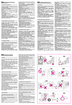 Page 4VARNOSTNI PREDPISI KI JIH JE TREBA NATANČNO UPOŠTEVATI
1) Natančno preberite navodila. Seznanite se s kontrolnimi
ročicami in s pravilno uporabo kosilnice. Naučite se hitro
ustaviti motor.
2) Uporabljajte kosilnico samo za namen, kateremu služi, t.j.
za košnjo in pobiranje trave. Uporaba kosilnice v druge
namene je lahko nevarna in lahko povzroči poškodbe stroja.
3) Ne pustite, da kosilnico uporabljajo otroci ali osebe, ki niso
zadostno seznanjene z navodili. Lokalni zakoni lahko
določajo spodnjo mejo...