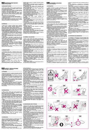 Page 4SAFETY REGULATIONSTO BE FOLLOWED CAREFULLY
1) Read the instructions carefully. Get familiar with the
controls and proper use of the equipment. Learn how
to stop the engine quickly.
2) Only use the lawnmower for the purpose for which it
was designed, i.e. for cutting and collecting grass. Any
other use can be hazardous, causing damage to the
machine.
3) Never allow children or people unfamiliar with these
instructions to use the lawnmower. Local regulations
may restrict the age of the operator.
4) Never...