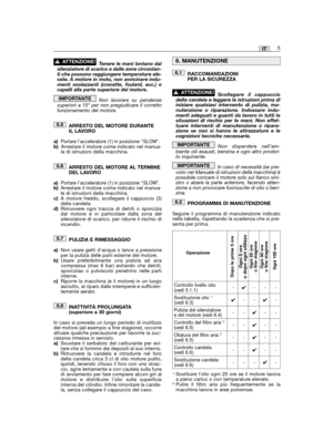 Page 31Tenere le mani lontano dalsilenziatore di scarico e dalle zone circostan-ti che possono raggiungere temperature ele-vate. A motore in moto, non avvicinare indu-menti svolazzanti (cravatte, foulard, ecc.) ocapelli alla parte superiore del motore.
Non lavorare su pendenzesuperiori a 15° per non pregiudicare il correttofunzionamento del motore.
ARRESTO DEL MOTORE DURANTEIL LAVORO
a)Portare l’acceleratore (1) in posizione “SLOW”.b)Arrestare il motore come indicato nel manua-le di istruzioni della macchina....