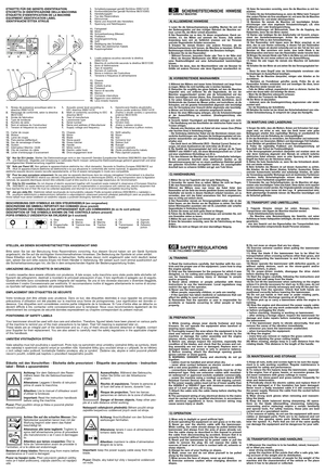 Page 3SAFETY REGULATIONSTO BE FOLLOWED CAREFULLY
1) Read the instructions carefully. Get familiar with the con-
trols and the proper use of the equipment. Learn how to stop
the engine quickly.
2) Only use the lawnmower for the purpose for which it was
designed, i.e. for cutting and collecting grass. Any other use
can be hazardous, causing injury or damage to people
and/or property.
3) Never allow children or people unfamiliar with these
instructions to use the lawnmower. Local regulations may
restrict the age...