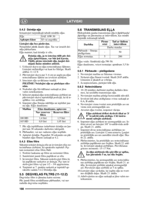 Page 188188
LATVISKILV
5.4.2 Dzinēja e ļļa
Izmantojiet turpm ākaj ā tabul ā min ētā s e ļļas.
Lietojiet e ļļu bez piedev ām.
Neiepildiet p ārā k daudz e ļļas. Tas var izrais īt dzi-
n ēja p ārkaršanu. 
E ļļu mainiet, kad dzin ējs ir silts.
Dzin ēja e ļļa, ja to iztecina t ūlī t p ēc dzi-
n ēja aptur ēšanas, var b ūt  ļoti karsta. 
T ād ēļ , pirms iztecin āt e ļļu,  ļaujiet dzi-
n ējam dažas min ūtes atdzist.
1.  Uzlieciet skavu uz e ļļas notecin āšanas šļū tenes. 
Lietojiet stellatsl ēgu vai kaut ko l īdz īgu....