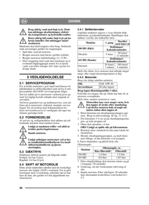 Page 3030
DANSKDA
Brug aldrig vand med højt tryk. Dette 
kan ødelægge akseltætninger, elektri-
ske komponenter og hydraulikventiler.
Benyt aldrig luft under højt tryk på kø-
lerens lameller. Det ødelægger lamel-
strukturen. 
Maskinen skal altid rengøres efter brug. Nedenstå-
ende anvisninger gælder for rengøringen:
 Spul ikke vand på motoren. 
 Rengør motoren med børste og/eller trykluft.
 Rengør motorens køleluftindtag (11-12:W).
 Efter rengøring med vand skal maskinen og et  eventuelt klippeaggregat startes...