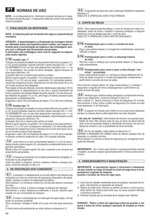 Page 4846
NORMASDE USO
NOTA oLa corr ispond enzafra irif er imenti contenuti neltesto ele rispet \
tive figur e(poste allapag[ 2ese gue nti)è data dalnumero cheprecede
cia sc un para grafo[
NOT AoA máq uinapode serfornec idacomalgu nscomponentes já
montadosn
ATENÇÃO oA de sembalagem eafinalização damontagem devem
serefetuadas sobr euma superf ície plana esóli dakcom espaço suo
ficie ntepa raamovimen taçãoda má quinae das emba lagensk semo
pre com autilização dasferram entasapropri adasn
Aeli min açãodas...