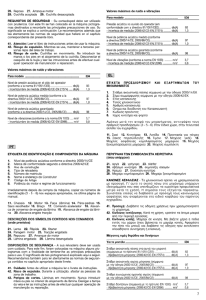 Page 926.Reposo27.Arranque motor 28. Cuchilla acoplada29.Cuchilla desacoplada    
REQUISITOS DE SEGURIDAD - Su cortacésped debe ser utilizado con prudencia. Con este fin se han colocado en la máquina pictogra-mas destinados a recordarle las principales precauciones de uso. Susignificado se explica a continuación: Le recomendamos además quelea atentamente las normas de seguridad que hallará en el capítulocorrespondiente del presente libro. 
41. Atención:  Leer el libro de instrucciones antes de usar la máquina....