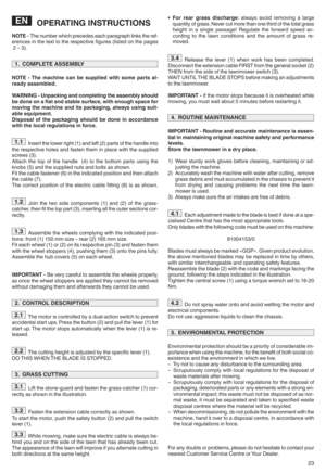 Page 25OPERA TING INSTRUCT IONS
NOTE