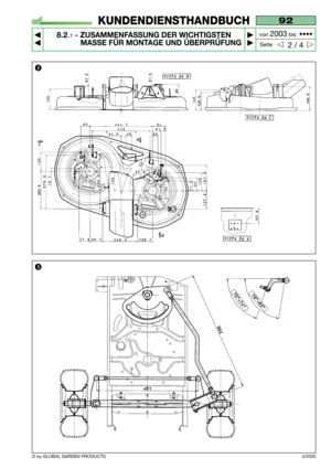 Page 65© by GLOBAL GARDEN PRODUCTS
92
8.2.1- ZUSAMMENFASSUNG DER WICHTIGSTEN
MASSE FÜR MONTAGE UND ÜBERPRÜFUNG


2 / 4
KUNDENDIENSTHANDBUCH
Seite von 
2003bis  ••••
4/2005
2
3   