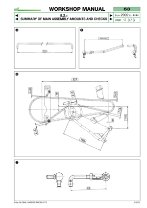 Page 59© by GLOBAL GARDEN PRODUCTS
63
8.2.0
SUMMARY OF MAIN ASSEMBLY AMOUNTS AND CHECKS



3 / 3
WORKSHOP MANUAL
page from 
2002to  ••••
3/2002
6
7
45     